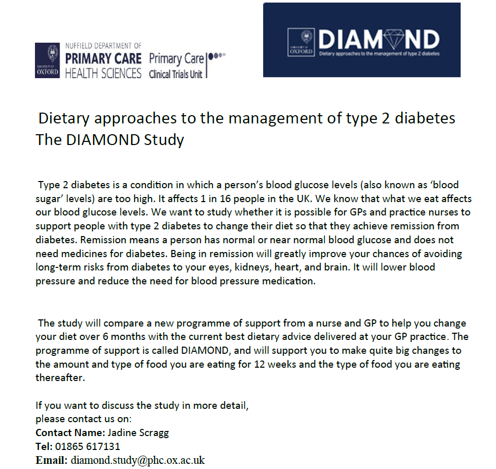 Dietary approaches to the management of type 2 diabetes The DIAMOND Study